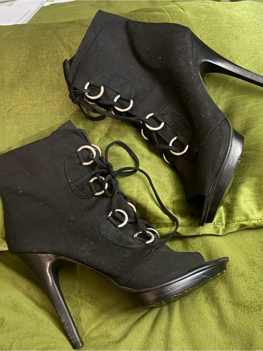 Chinese Laundry Black Lace-Up Peep Toe Stiletto Booties